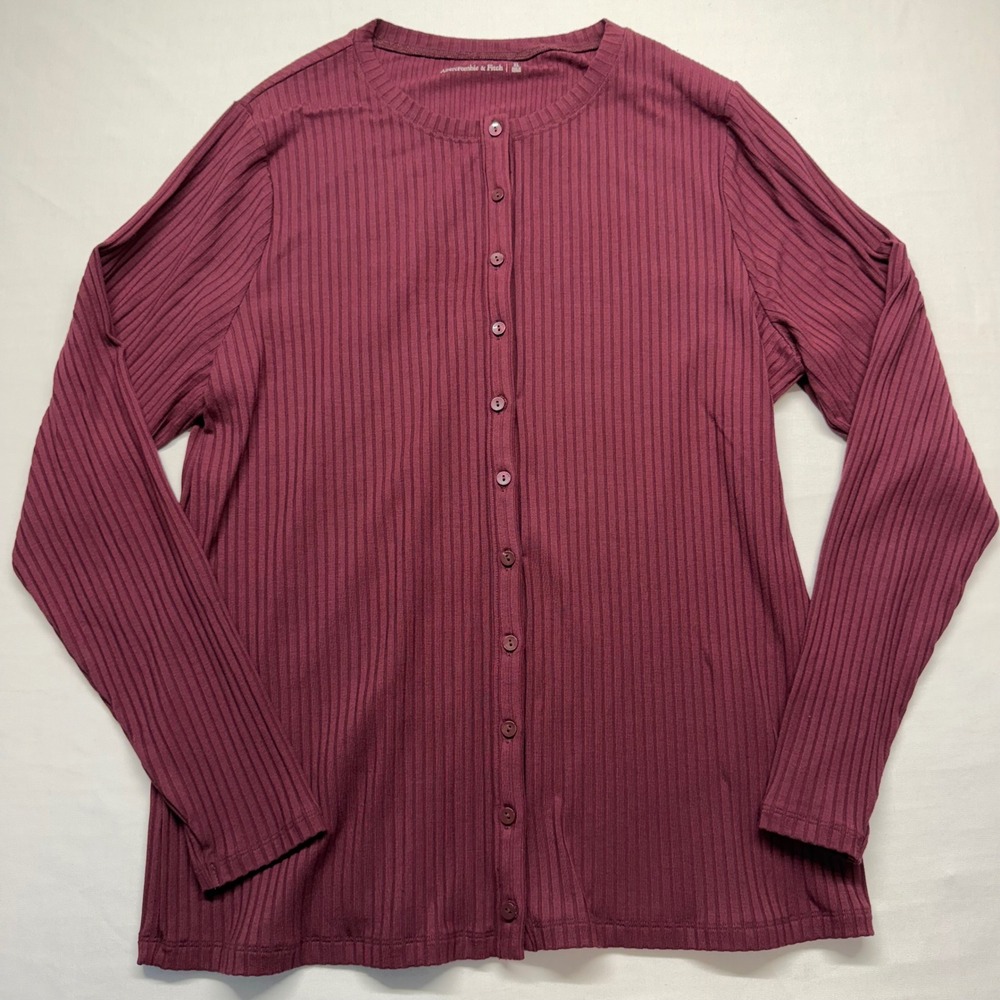 Abercrombie Fitch Ribbed Cardigan XL Wine Red Button Front Stretch Y2K Top